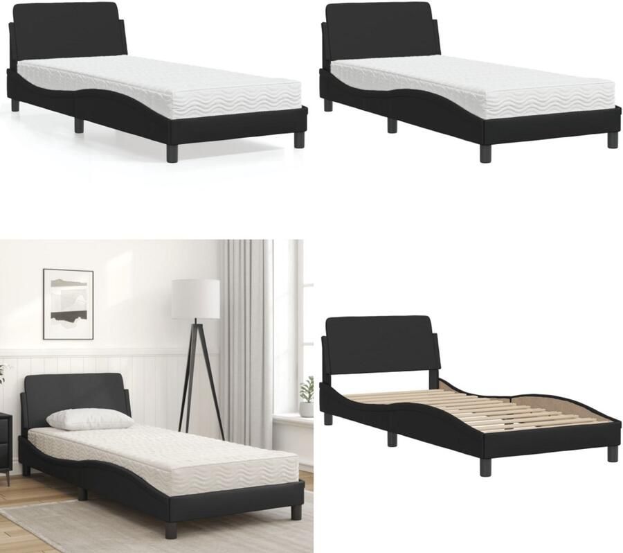 VidaXL Bed met matras kunstleer zwart 90x190 cm Bed Bedden Bedframe Bedbodem