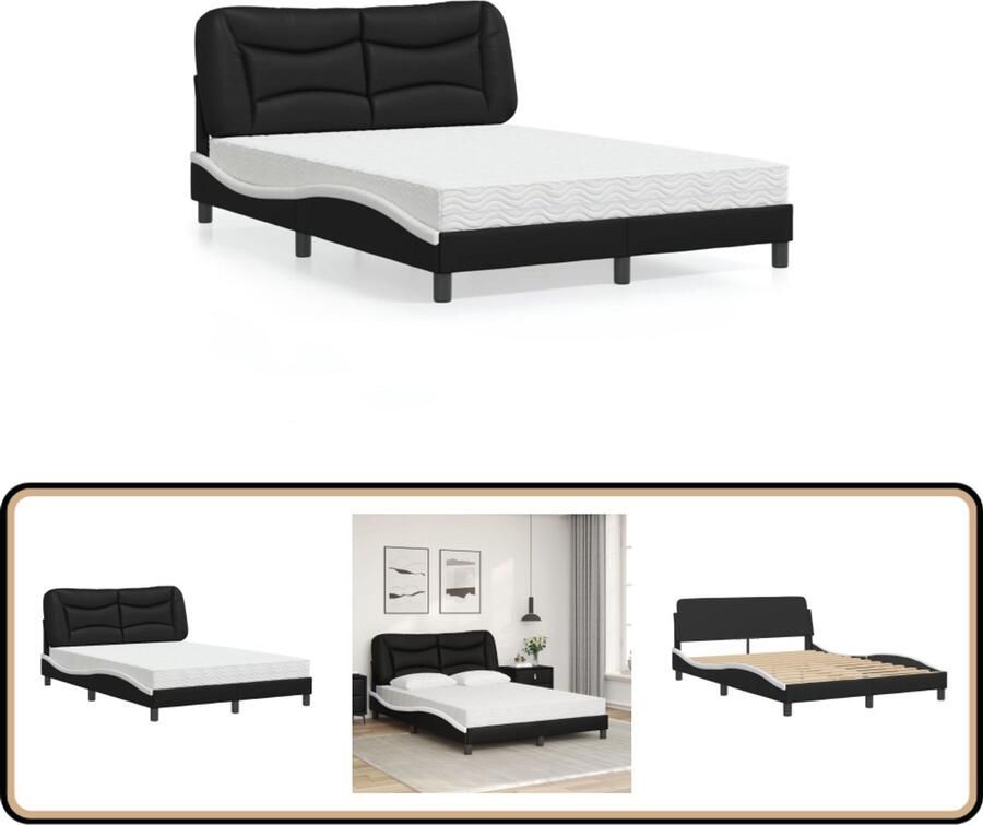 VidaXL Bed Kopen Slaapcomfort Bed met matras Hvar kunstleer zwart en wit 120x200 cm Boxspring Tweepersoonsbed King Size Bed
