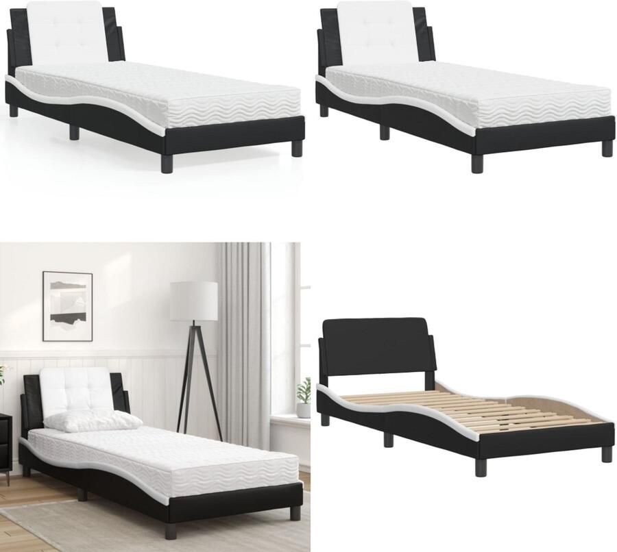 VidaXL Bed met matras kunstleer zwart en wit 80x200 cm Bed Bedden Bedframe Bedbodem