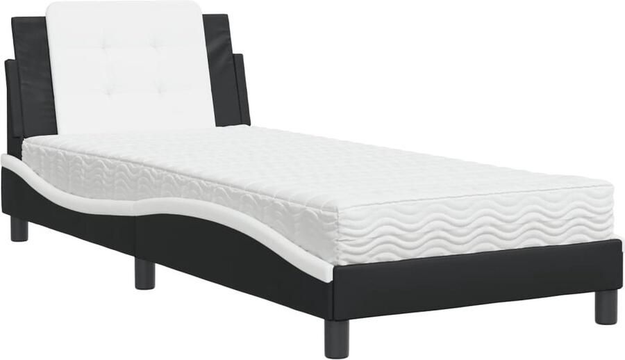 VidaXL Bedframe zonder matras Zadar kunstleer zwart en wit 90x190 cm - Foto 3