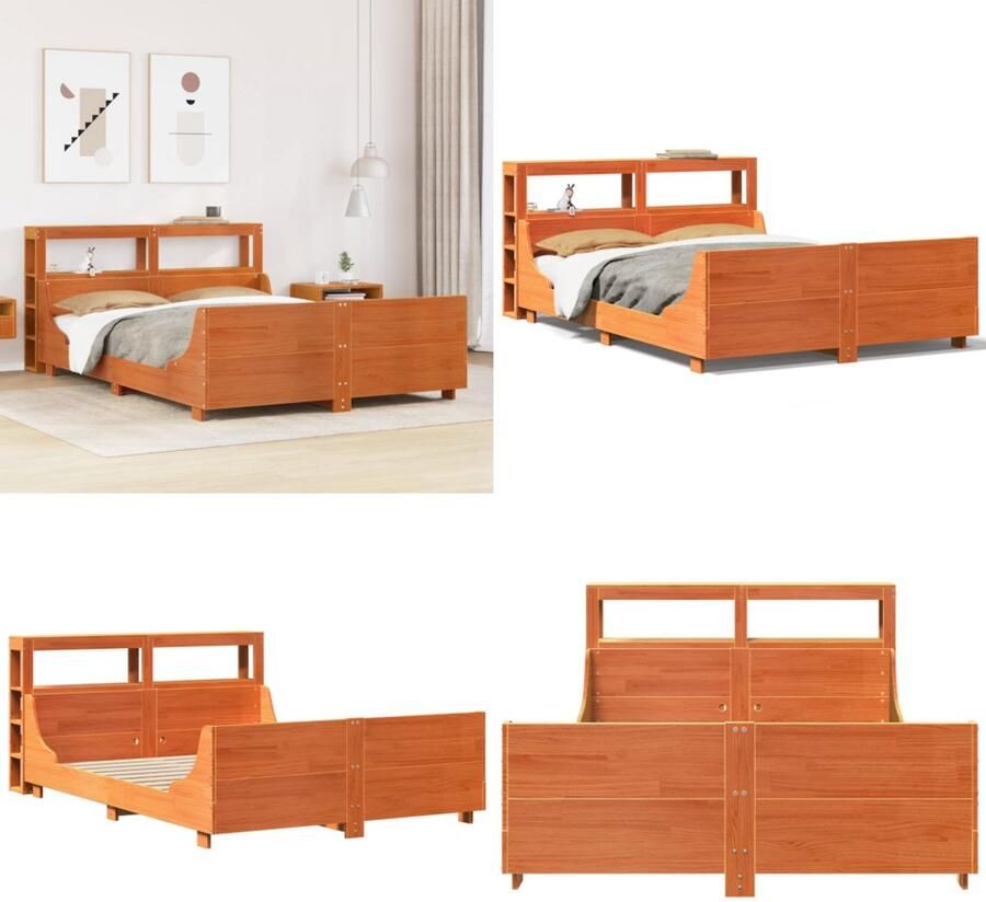 VidaXL Bed met matras massief grenenhout wasbruin 140x190 cm Bedframe Bedframes Bed Bedbodem