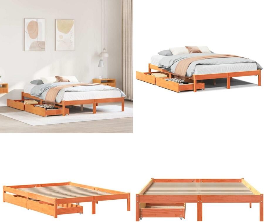 VidaXL Bed met matras massief grenenhout wasbruin 140x190 cm Bedframe Bedframes Bed Bedbodem