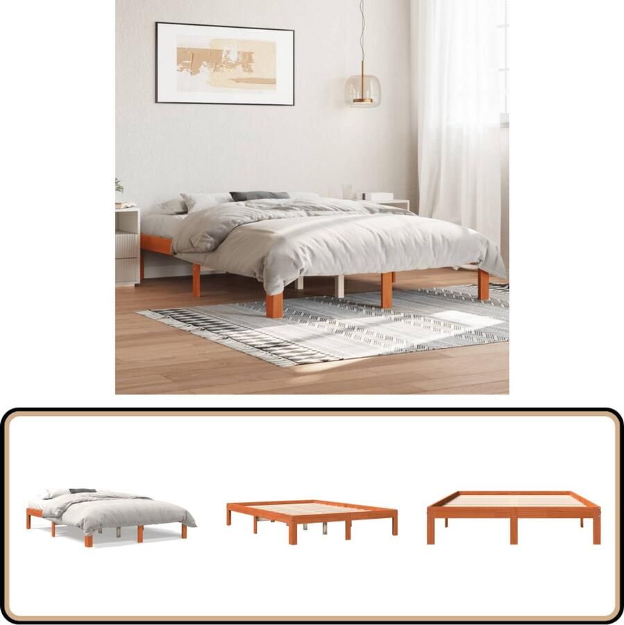 VidaXL Bed met matras massief grenenhout wasbruin 140x190 cm - Foto 2