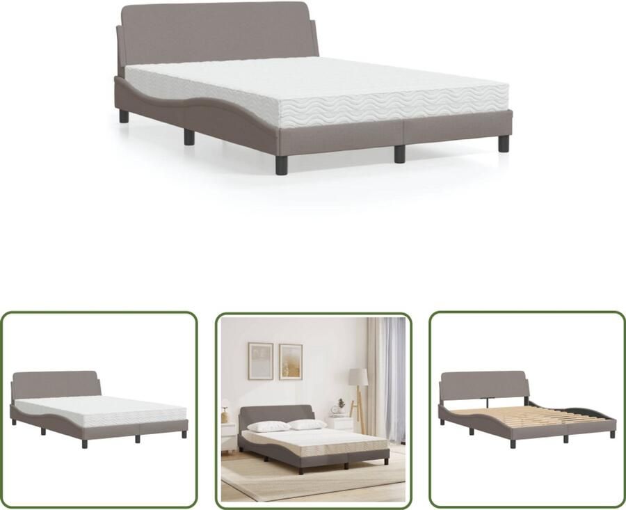 VidaXL Bed met matras Dover stof taupe 140x200 cm Slaapcomfort Bed Met Matras Tweepersoonsbed Boxspring Bed Taupecloured Bed
