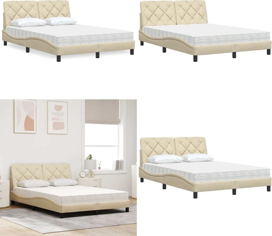 VidaXL Bed met matras stof crèmekleurig 140x190 cm Bed Bedden Slaapkamermeubilair Bedbodem