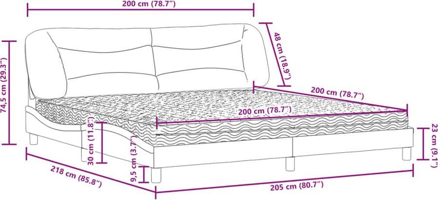 VidaXL Bed met matras Dover kunstleer grijs 200x200 cm - Foto 3
