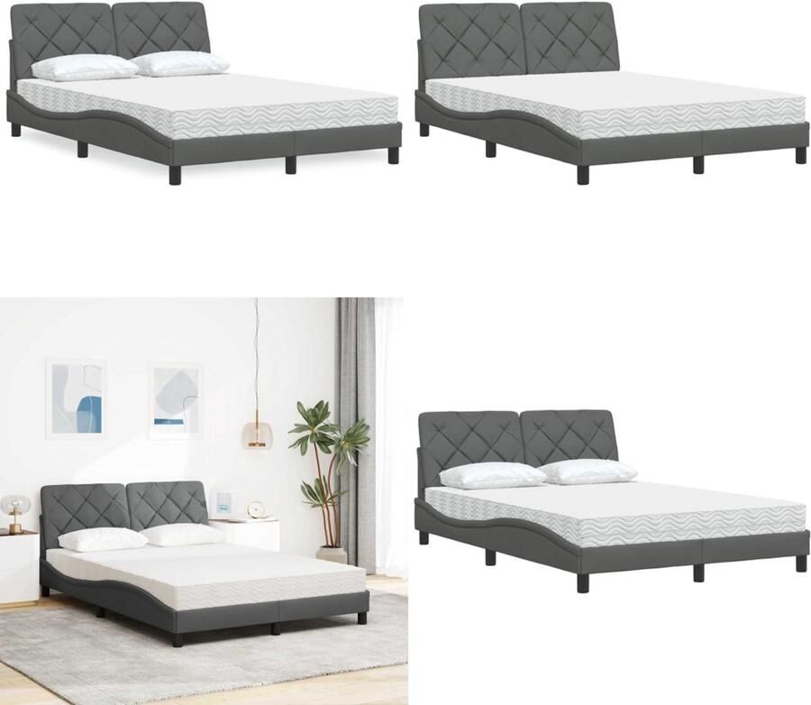 VidaXL Bed met matras stof donkergrijs 120x200 cm Bed Bedden Slaapkamermeubilair Bedbodem