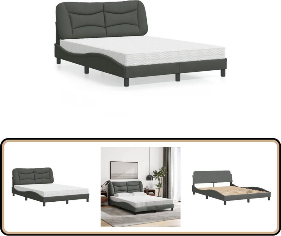 VidaXL Bed Frame Slaapcomfort Bed met matras Hvar stof donkergrijs 120x200 cm Boxspring Donkere Kleuren Modern Interieur
