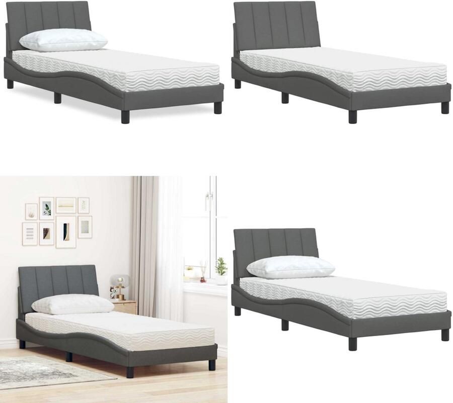 VidaXL Bed met matras stof donkergrijs 80x200 cm Bed Bedden Slaapkamermeubilair Bedbodem