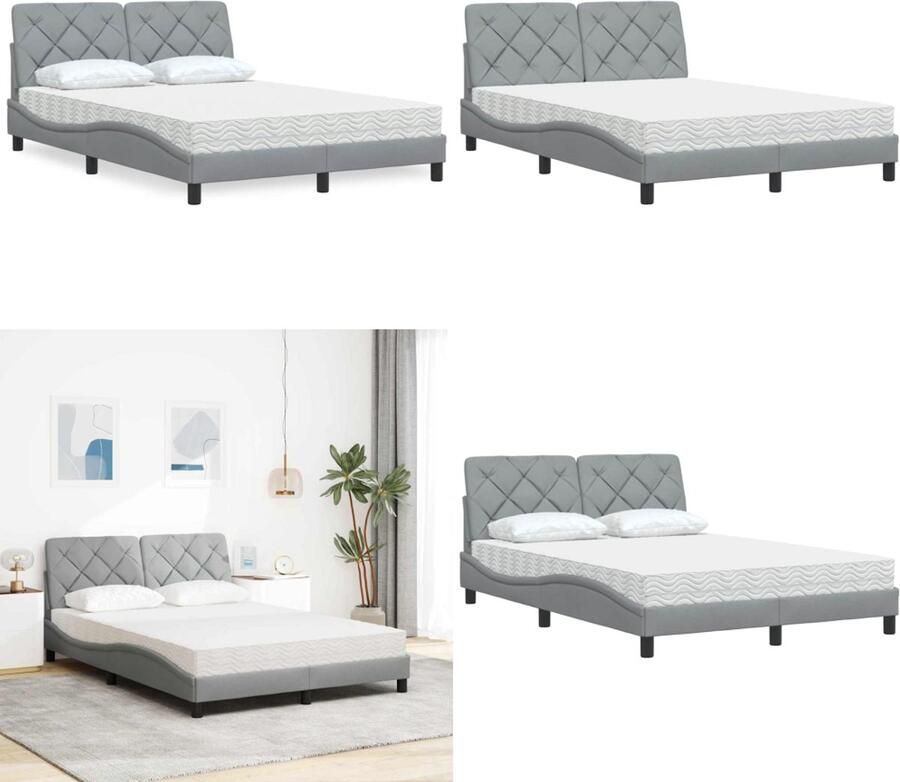 VidaXL Bed met matras stof lichtgrijs 140x190 cm Bed Bedden Slaapkamermeubilair Bedbodem