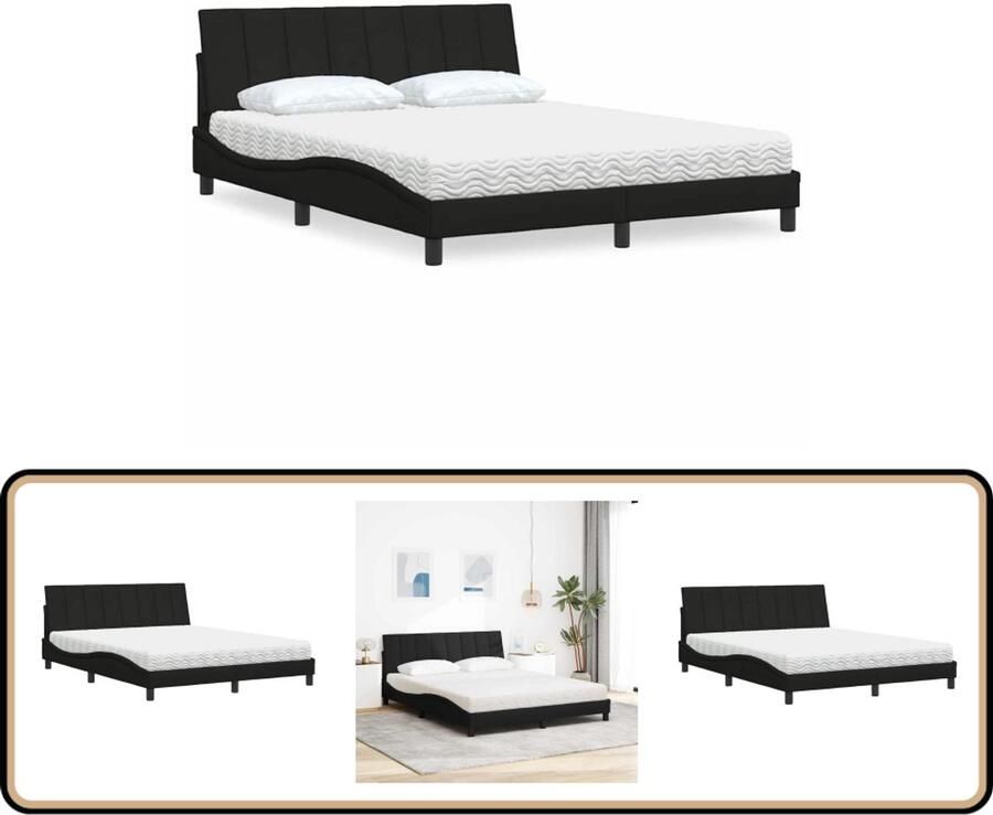 VidaXL Bed met matras Stof Zwart 160x200 cm Slaapcomfort Tweepersoonsbed Bed Frame Boxspring Alternatief Matras