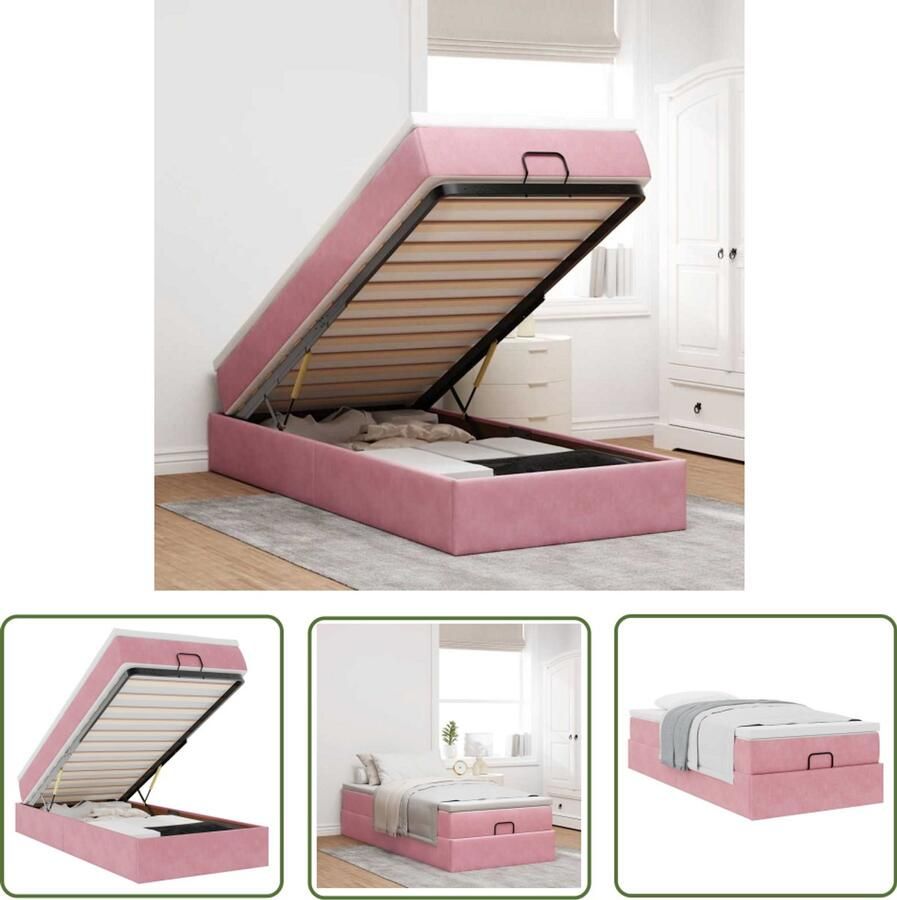 VidaXL Bed Met Opbergruimte Ottoman Bed Ottoman bed met matras 100x200 cm fluweel roze Boxspring Bed Tweepersoonsbed Velvet Bed
