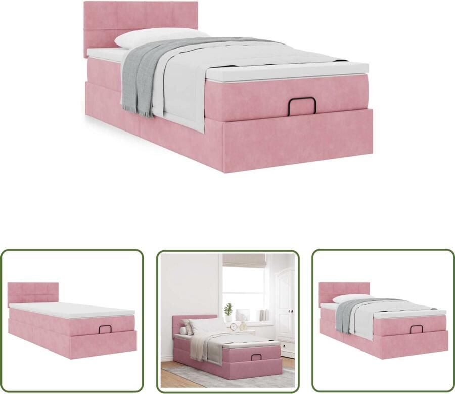 VidaXL Bed Met Opbergruimte Ottoman Bed Ottoman bed met matras 100x200 cm fluweel roze Boxspring Bed Tweepersoons Bed Velvet Bed
