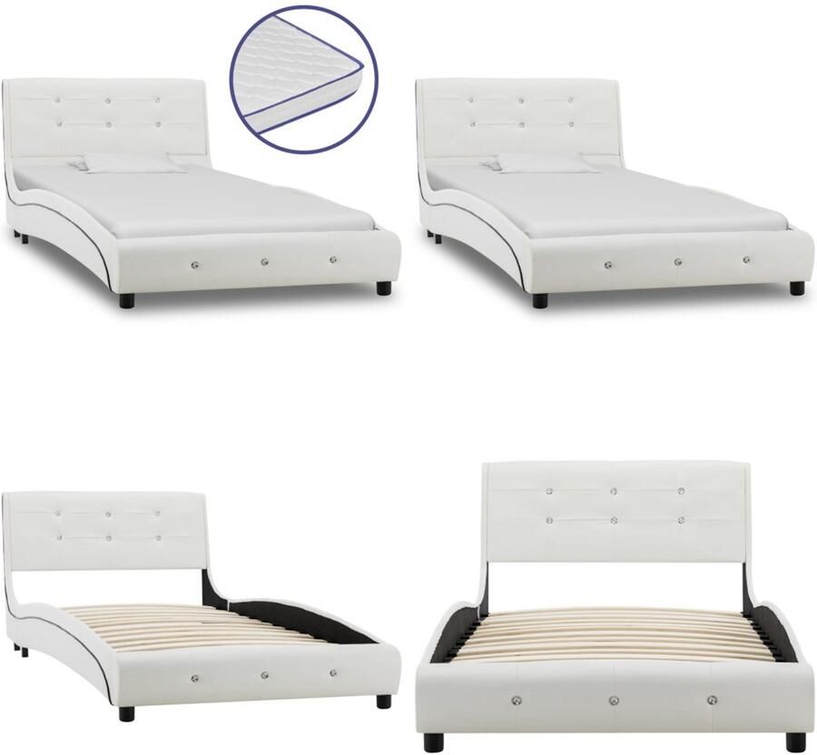 VidaXL Bed met traagschuim matras kunstleer wit 90x200 cm Bed Bedden Eenpersoonsbed Eenpersoonsbedden