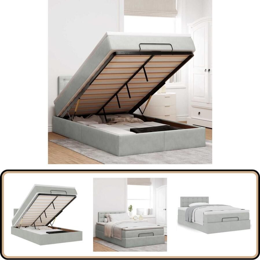 VidaXL Bed poef met matras 120x190 cm fluweel lichtgrijs