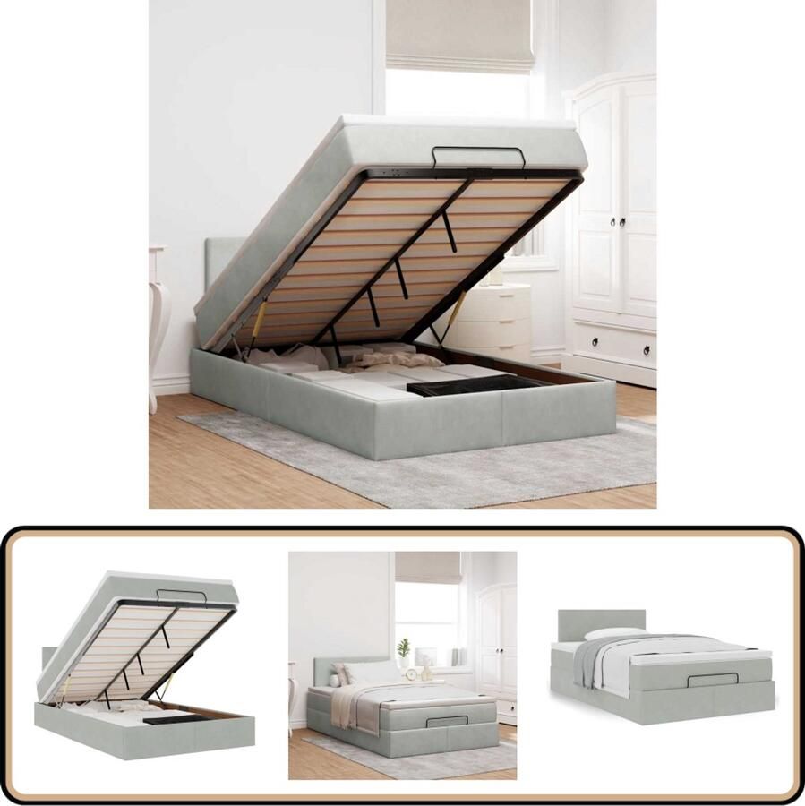 VidaXL Bed poef met matras 120x190 cm fluweel lichtgrijs