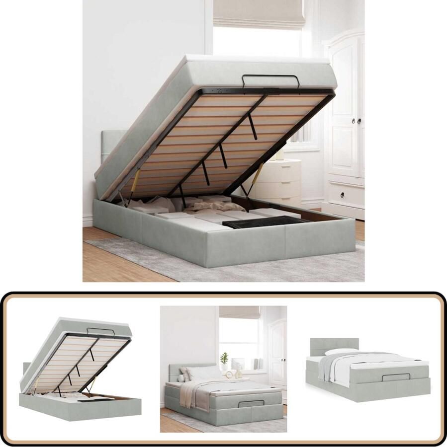 VidaXL Bed poef met matras 120x190 cm fluweel lichtgrijs