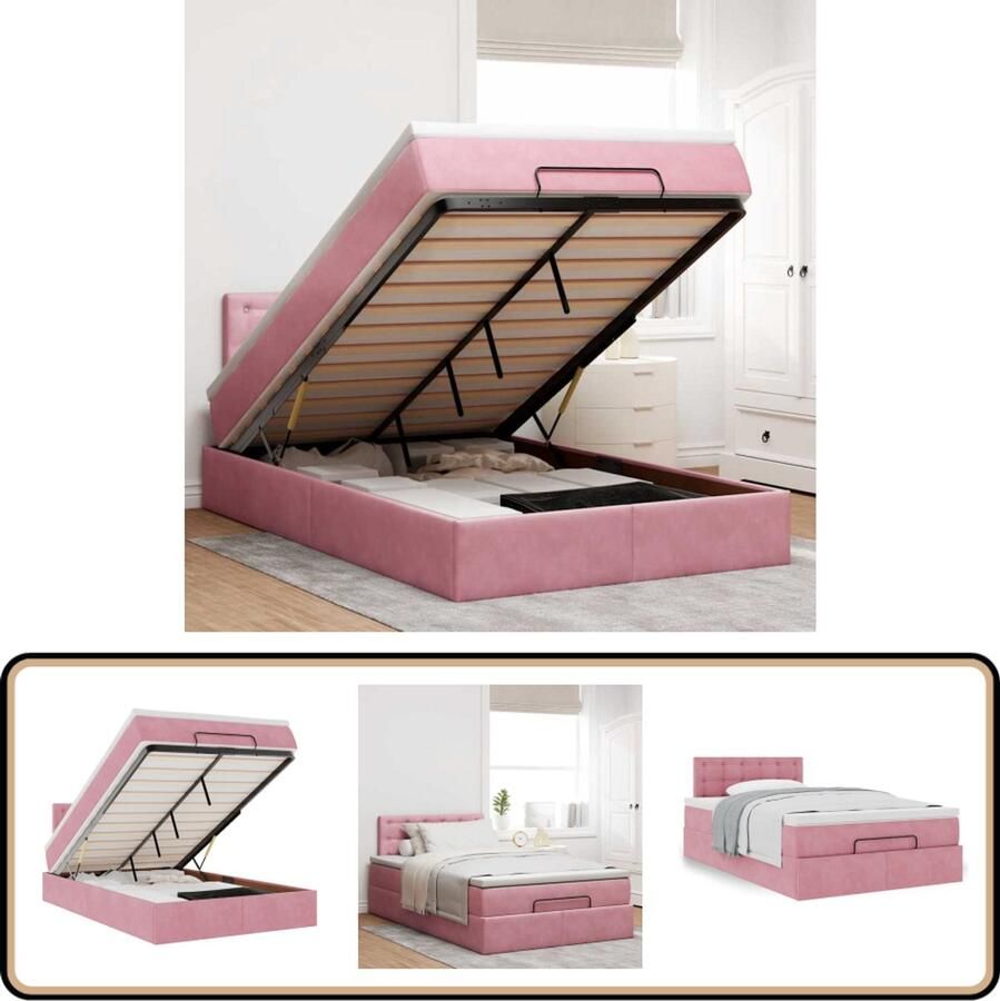 VidaXL Bed poef met matras 120x190 cm fluweel roze
