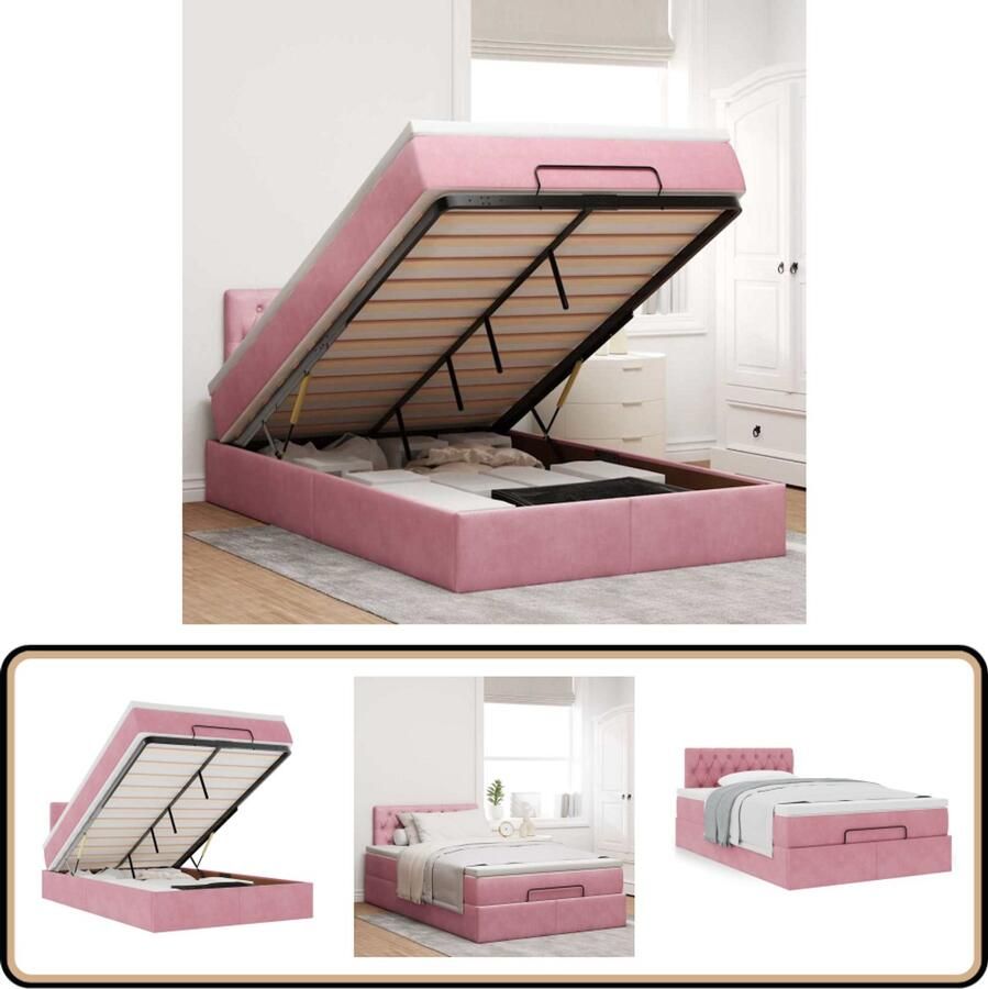 VidaXL Bed poef met matras 120x190 cm fluweel roze