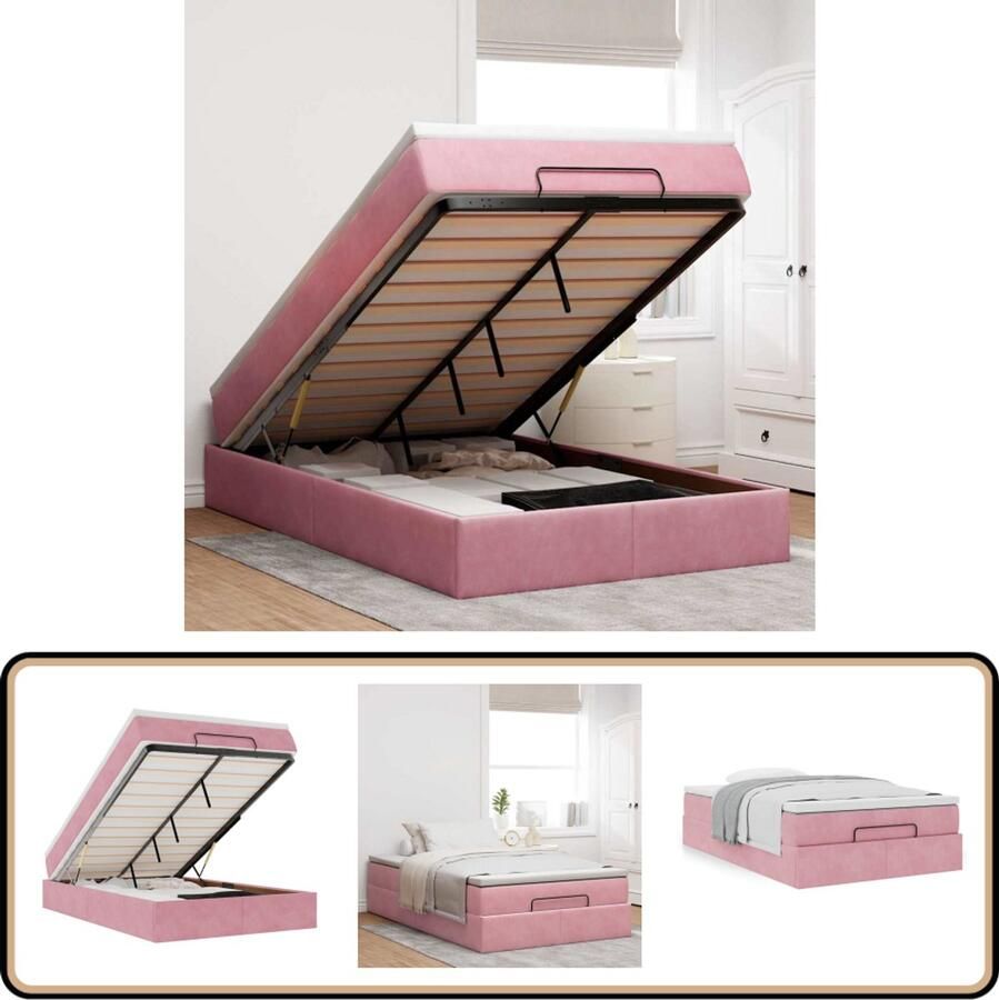 VidaXL Bed poef met matras 120x190 cm fluweel roze