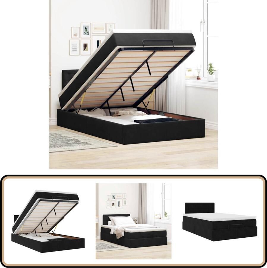 VidaXL Bed poef met matras 120x190 cm fluweel zwart