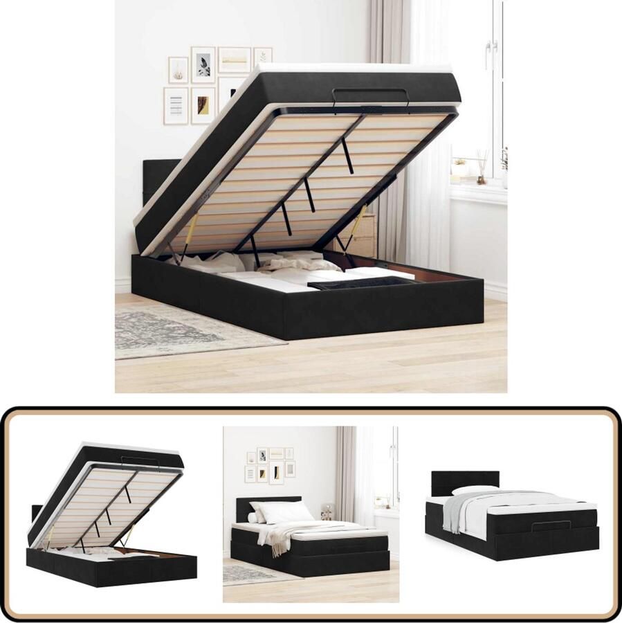 VidaXL Bed poef met matras 120x190 cm fluweel zwart