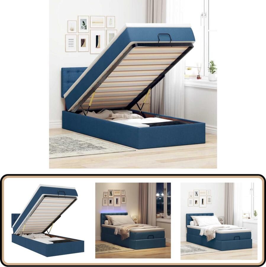 VidaXL Bed poef met matras en LED's 100x200 cm stof blauw