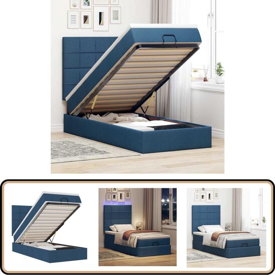 VidaXL Bed poef met matras en LED's 100x200 cm stof blauw