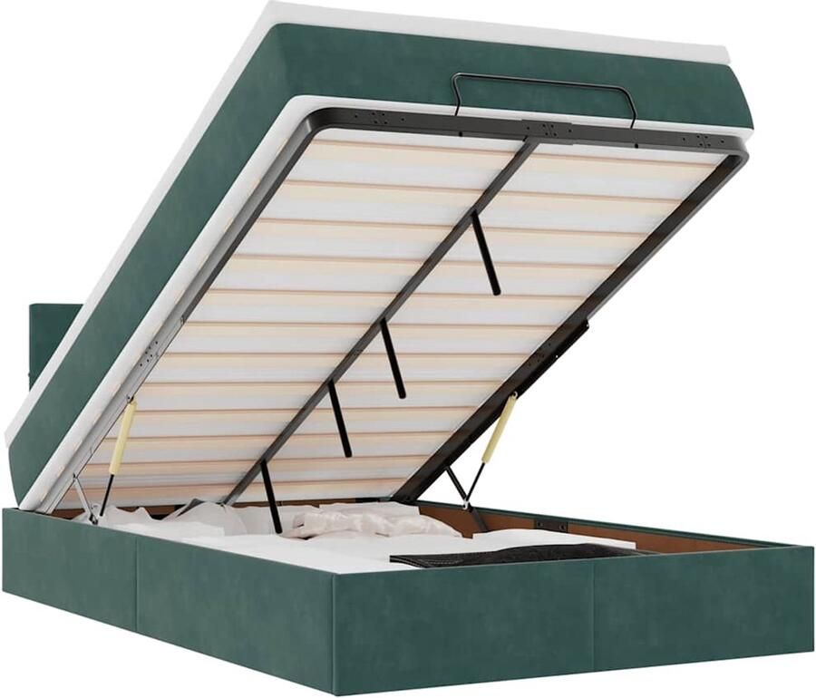 VidaXL Ottoman bed met matras en LED's 120x200cm fluweel donkergroen - Foto 2