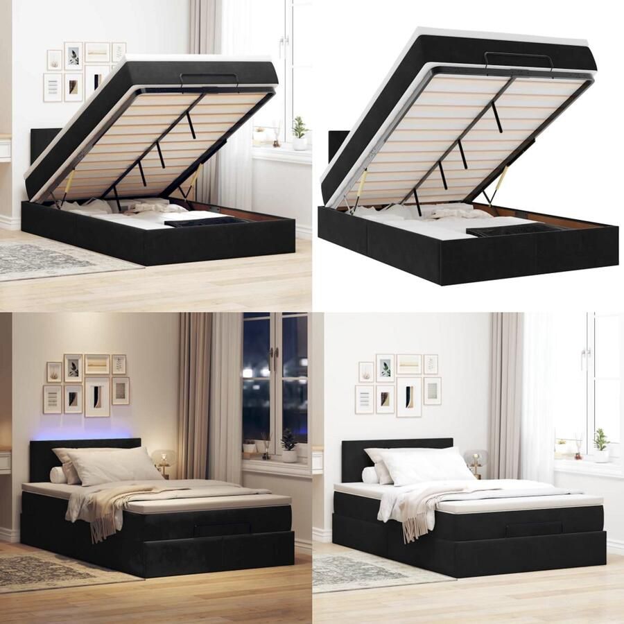 VidaXL Bed poef met matras en LED's 120x190 cm fluweel zwart Ottomaanse Bed Ottomaanse Bedden Bedframe Met Opbergruimte
