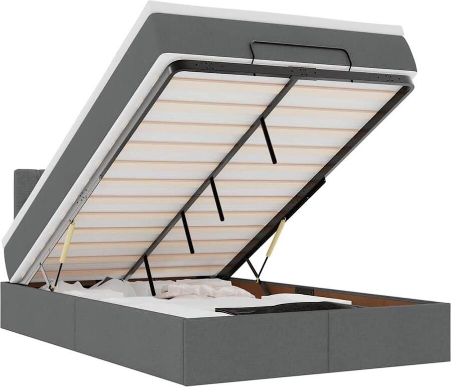 VidaXL Bed met matras 120x190 cm donkergrijs Bed Frame Boxspring Bed Tweepersoonsbed Donkere Meubels Modern Bed Comfortabele Bed Slaapcomfort Opbergbed Hoofdbord Metalen Bed Houten Bed Stoffen Bed Budget Bed Online Bed Kopen - Foto 2