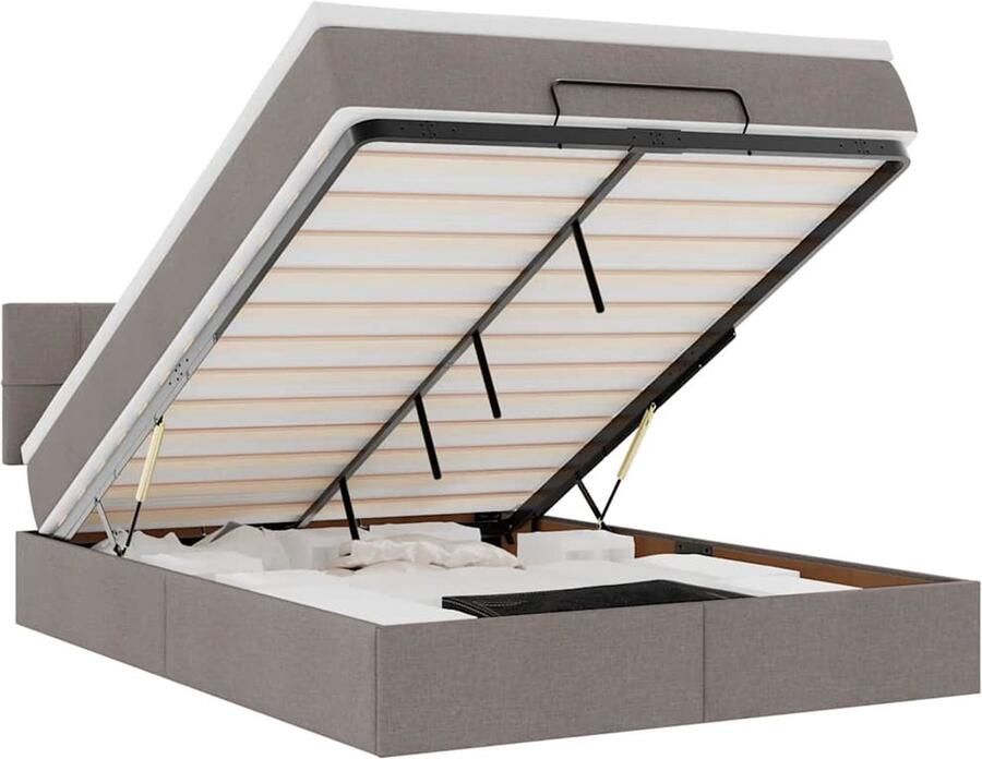 VidaXL Bed poef met matras en LED's 140x190 cm stof taupe