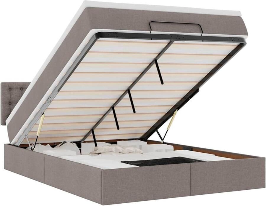 VidaXL Bed poef met matras en LED's 140x190 cm stof taupe