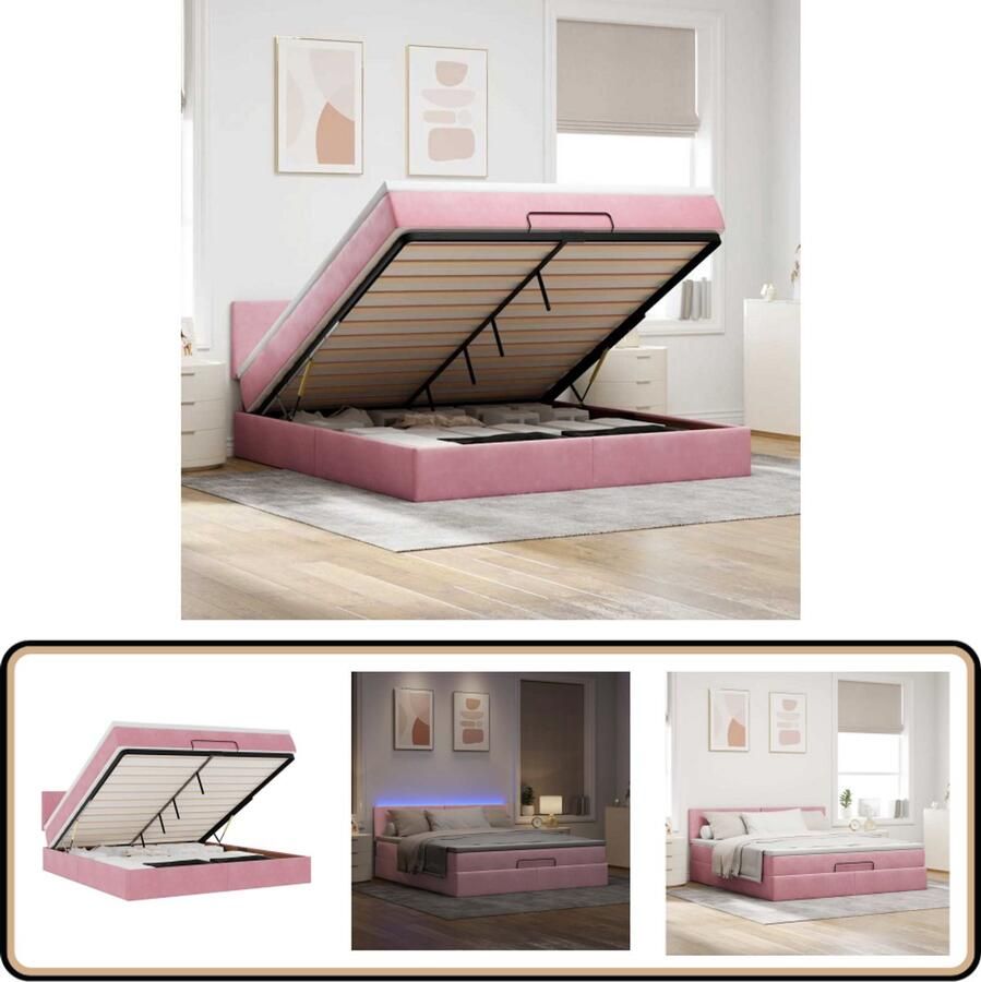VidaXL Bed poef met matras en LED's 180x200 cm fluweel roze