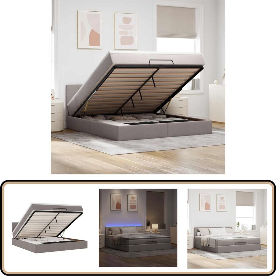 VidaXL Bed poef met matras en LED's 180x200 cm stof taupe