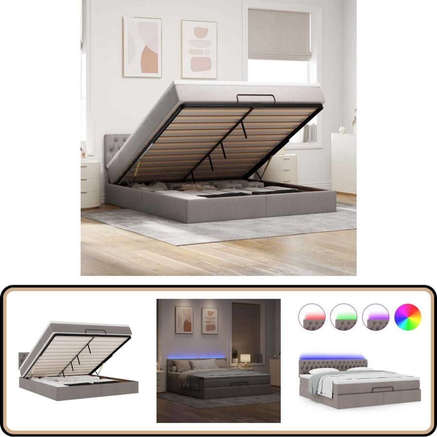 VidaXL Bed poef met matras en LED's 180x200 cm stof taupe