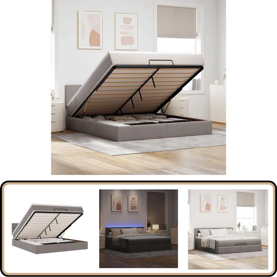 VidaXL Bed poef met matras en LED's 180x200 cm stof taupe