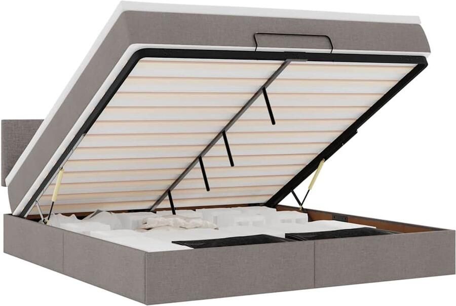 VidaXL Bed poef met matras en LED's 180x200 cm stof taupe