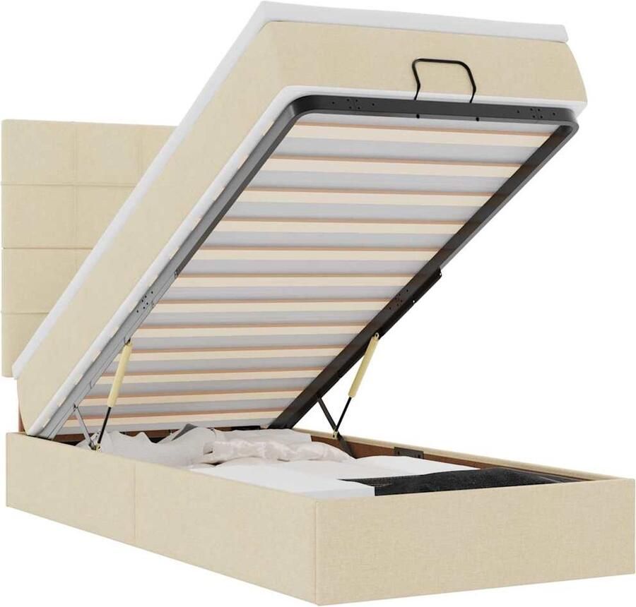 VidaXL Ottoman bed met matras en LED's 90x200cm stof crèmekleurig