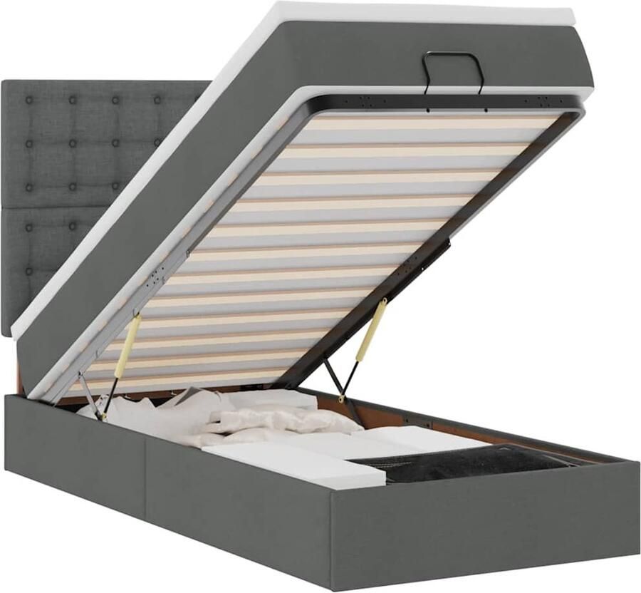 VidaXL Ottoman bed met matras en LED's 90x200cm stof donkergrijs - Foto 2