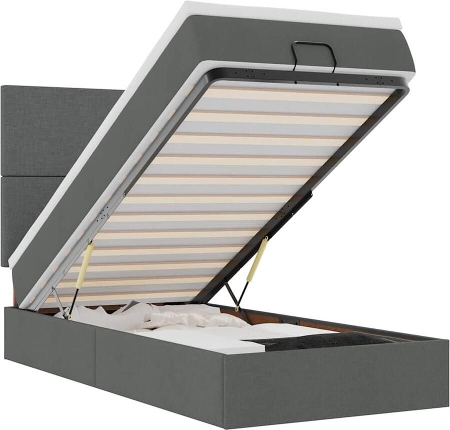 VidaXL Ottoman bed met matras en LED's 90x200cm stof donkergrijs