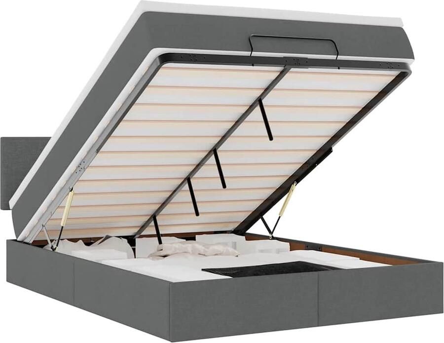 VidaXL Ottoman bed met matras en LED's 140x190 cm stof donkergrijs
