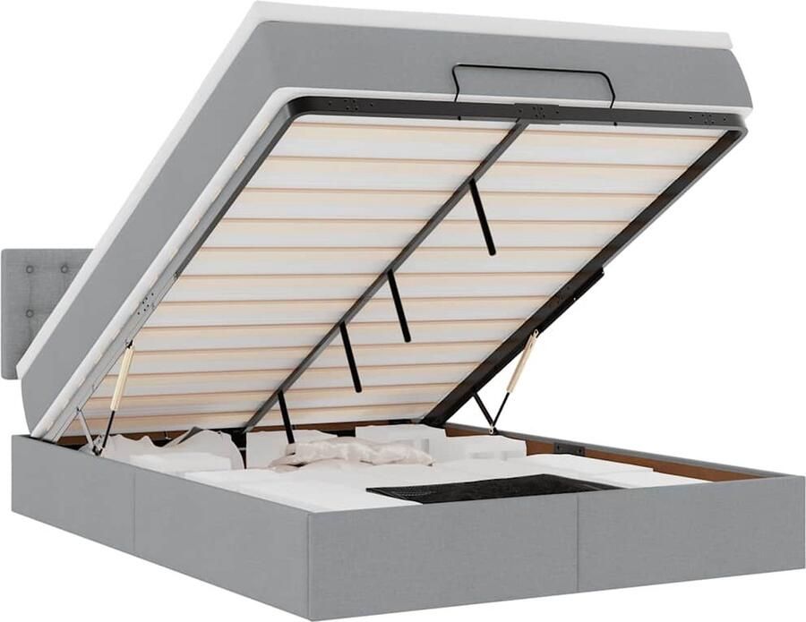 VidaXL Ottoman bed met matras en LED's 140x190 cm stof lichtgrijs