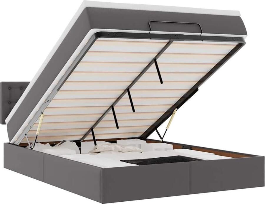 VidaXL Ottoman bed met matrassen en LED's 140x190cm kunstleer grijs