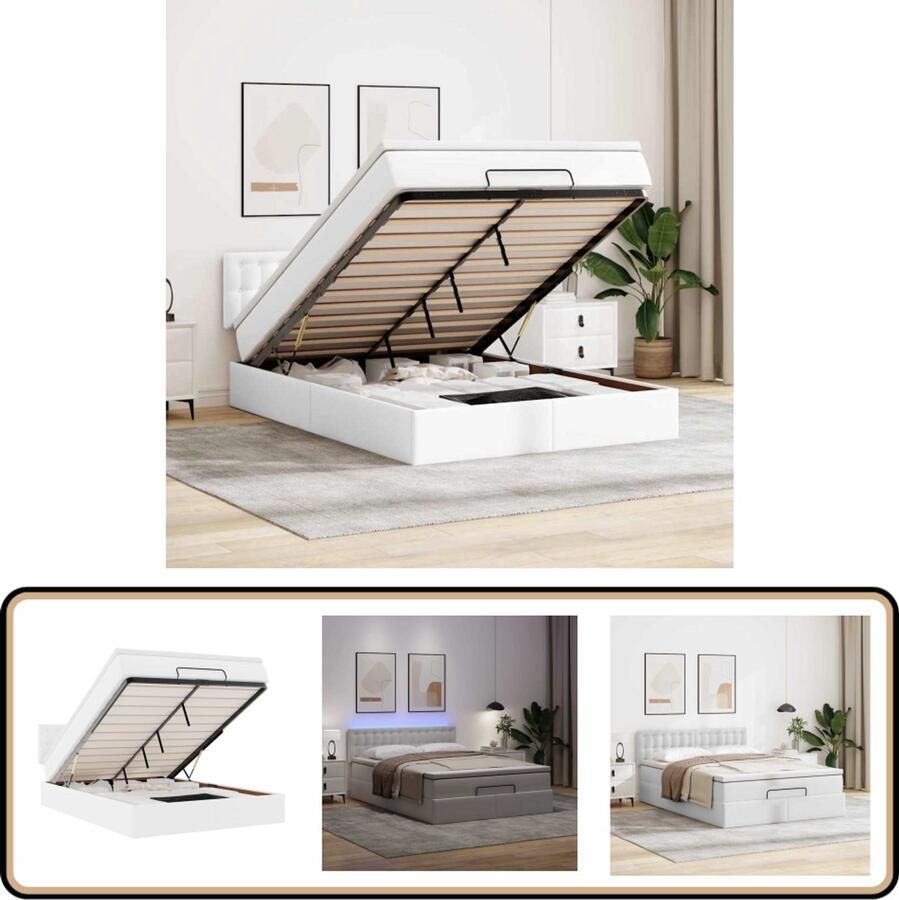 VidaXL Bed poef met matrassen en LED's 140x190cm kunstleer zuiver wit