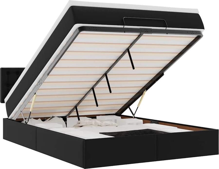 VidaXL Ottoman bed met matrassen en LED's 140x200cm kunstleer zwart