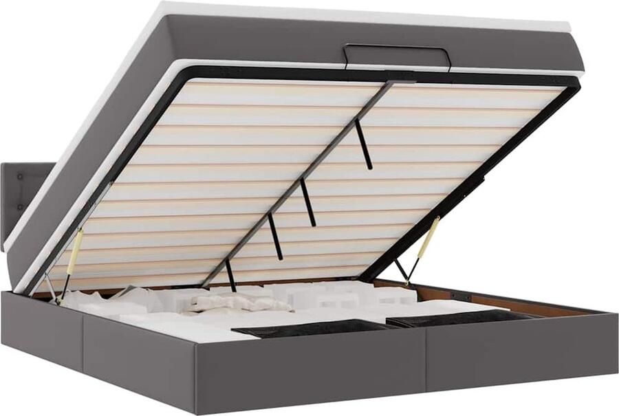 VidaXL Ottoman bed met matrassen en LED's 160x200cm kunstleer grijs - Foto 2