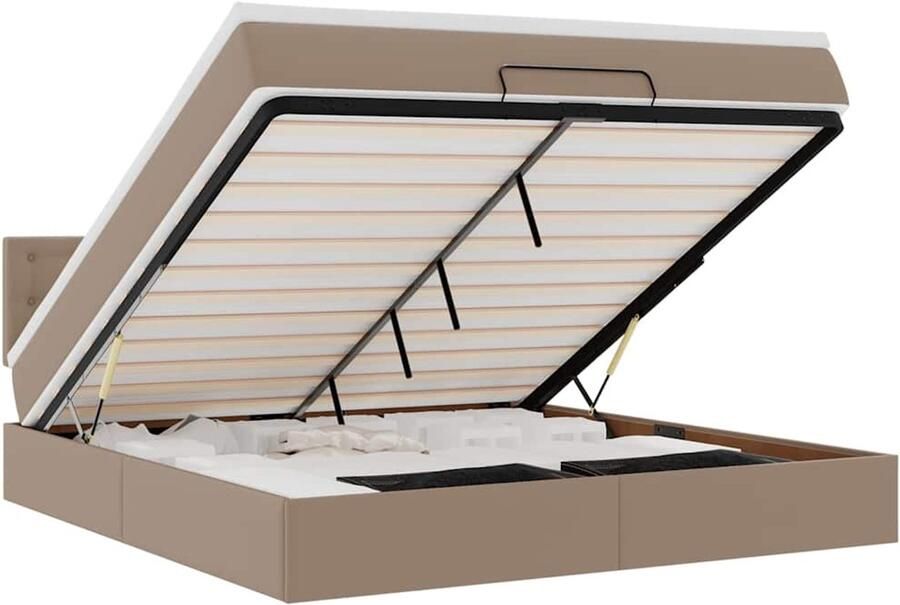 VidaXL Bed poef met matrassen en LED's 160x200cm kunstleer