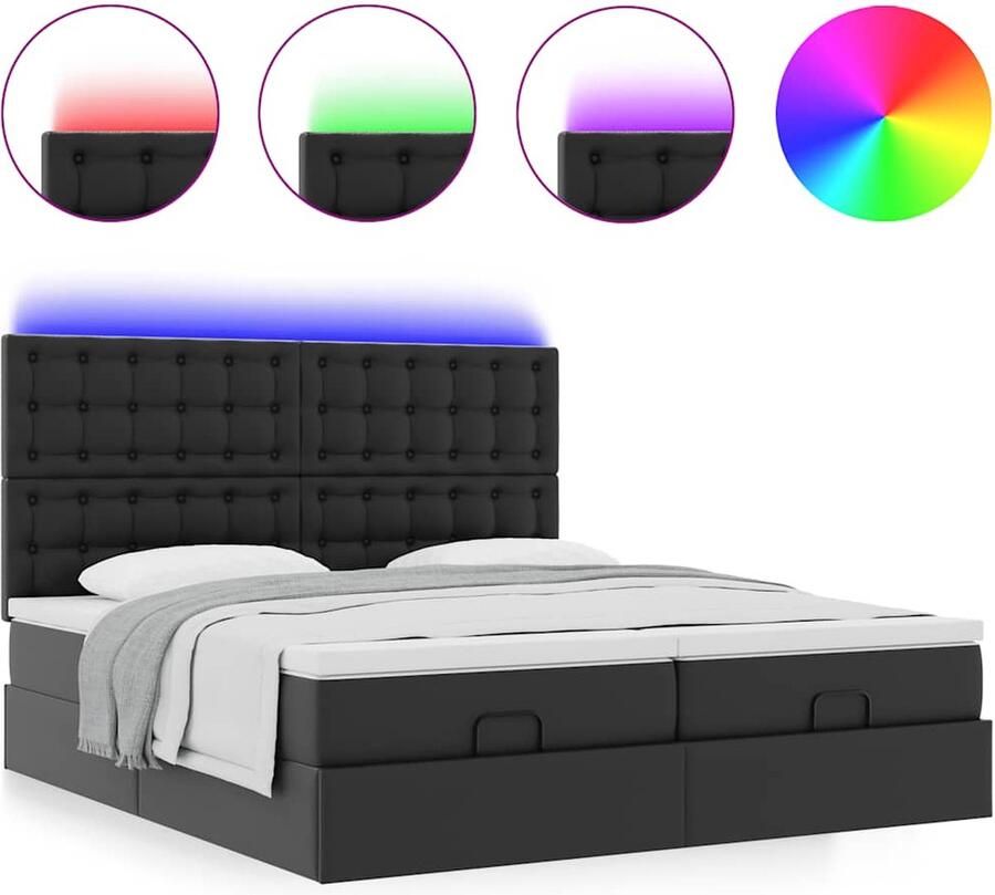 VidaXL Ottoman bed met matrassen en LED's 160x200cm kunstleer zwart - Foto 2