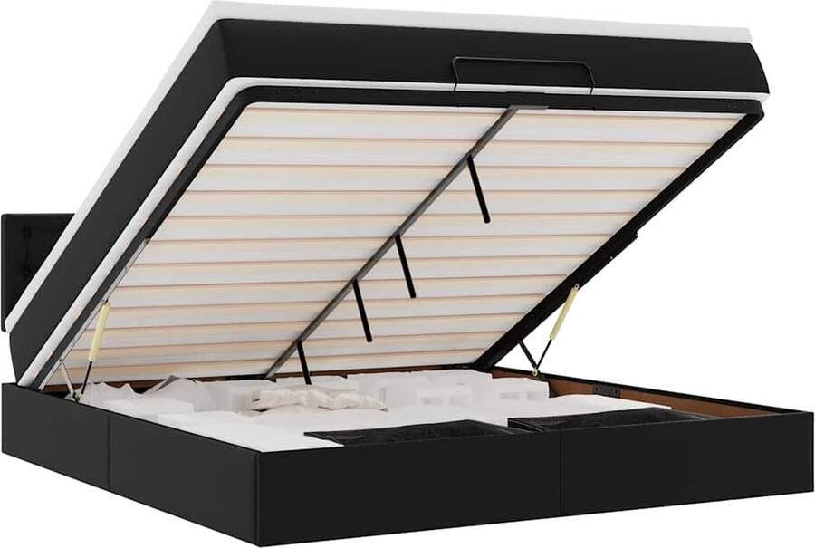VidaXL Ottoman bed met matrassen en LED's 160x200cm kunstleer zwart